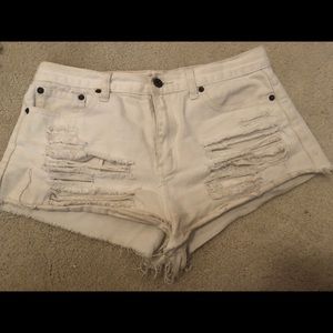 Distressed high waisted jean shorts